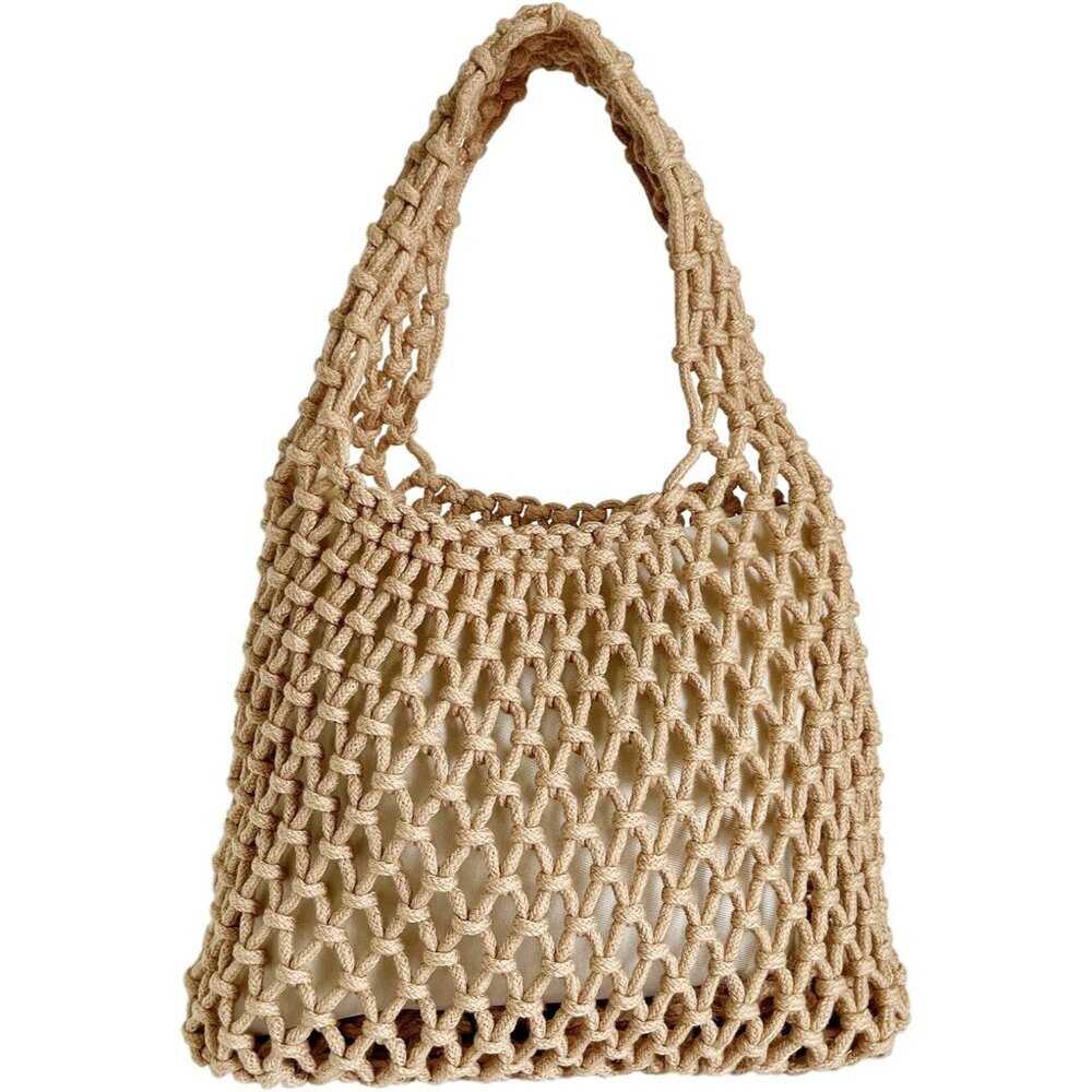 Mini Crochet Handbag Beach Tote with Drawstring Closure - Fashionable & Secure